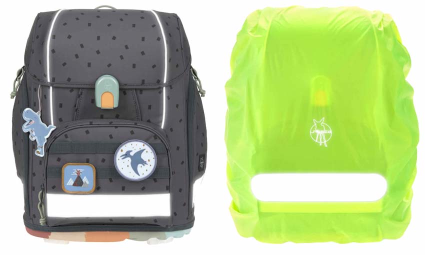 Lässig Schulranzen Set Boxy Unique Speckles Anthracite Schulranzen mit Regencape und Reflektoren