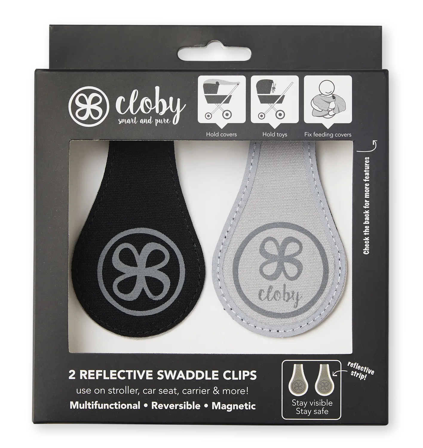 Cloby Leder - Magnetclips schwarz mit Reflektor