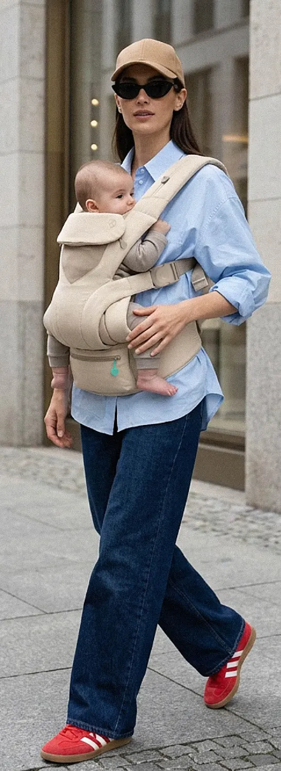 koala babycare Babytrage cuddle Beige Lifestyle Fronttrageweise
