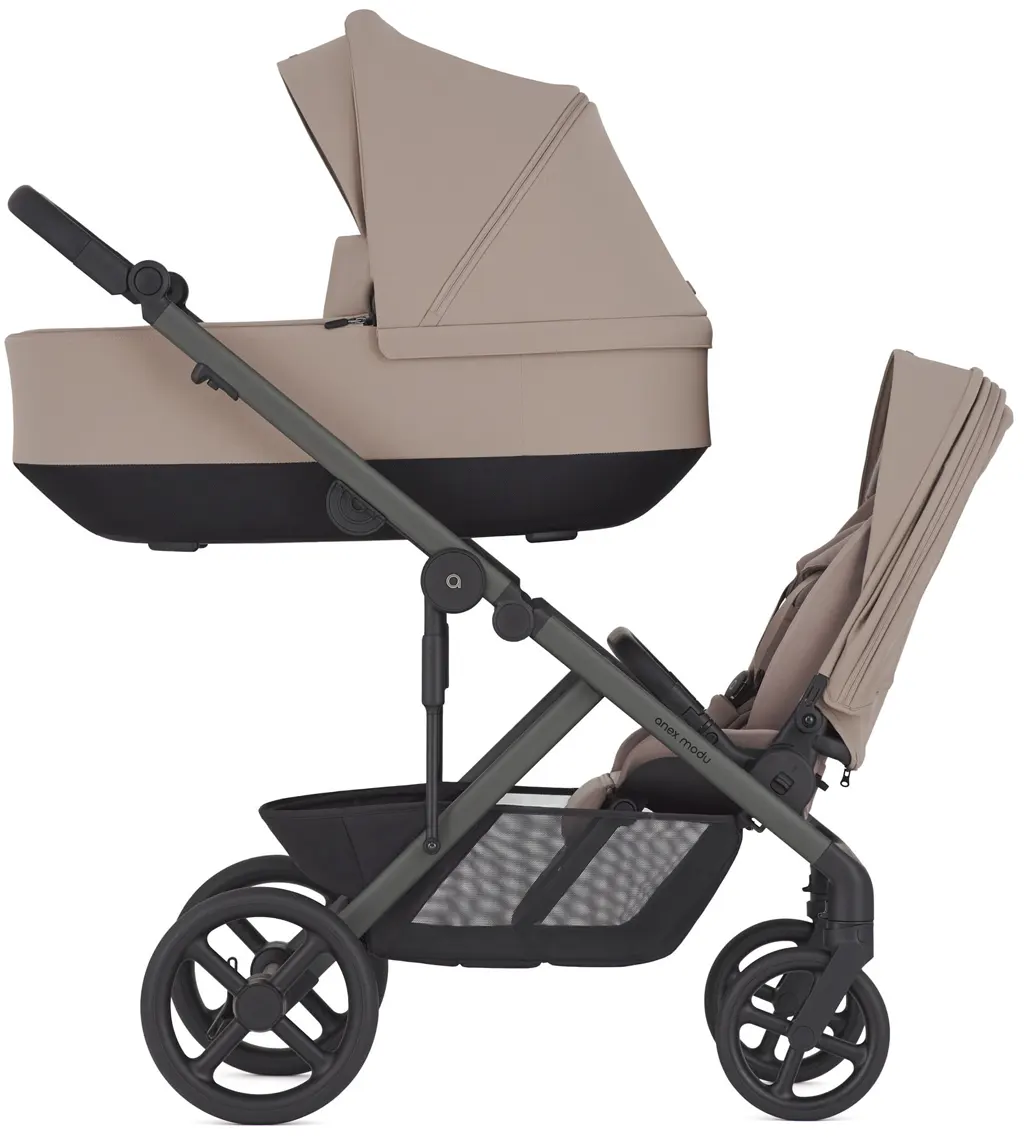 Anex Modu Geschwisterwagen mit Babywanne oben in beige