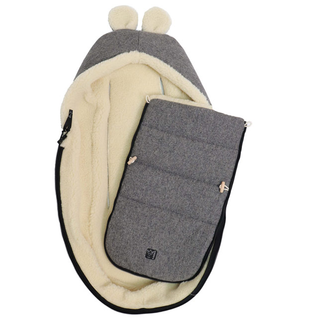 Kaiser Fußsack Hoody Maus Wool Sleet Grey abnehmbares Oberteil