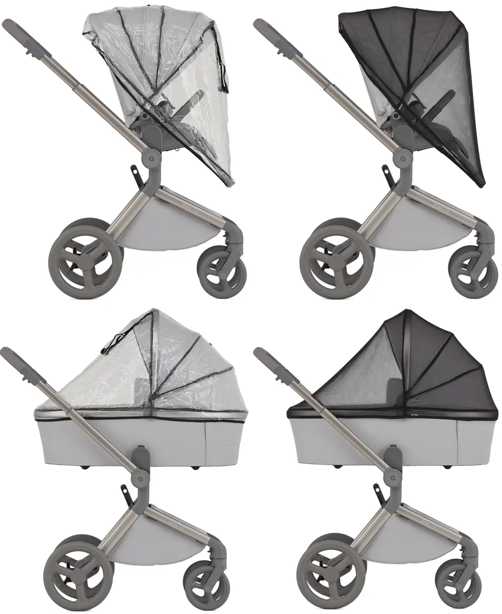 Anex Flo Kinderwagen grau inklusive Regen- und Moskitoschutz