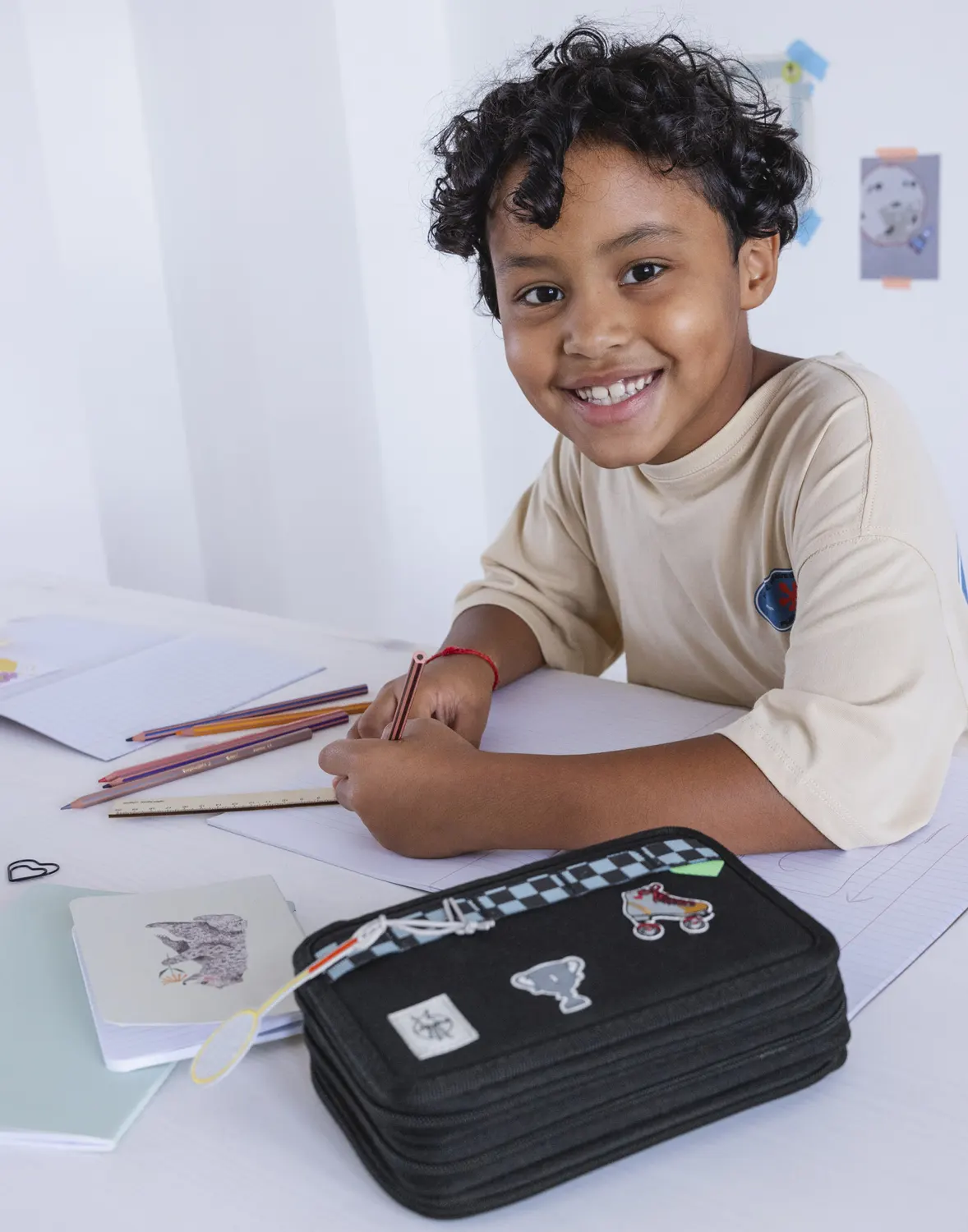 Lässig 3-compartment pencil case, lifestyle style, black