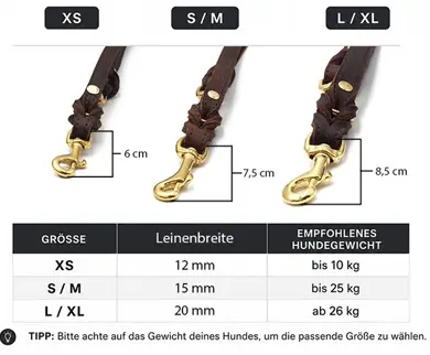 maul hundeleine premium 3m groeße gold text