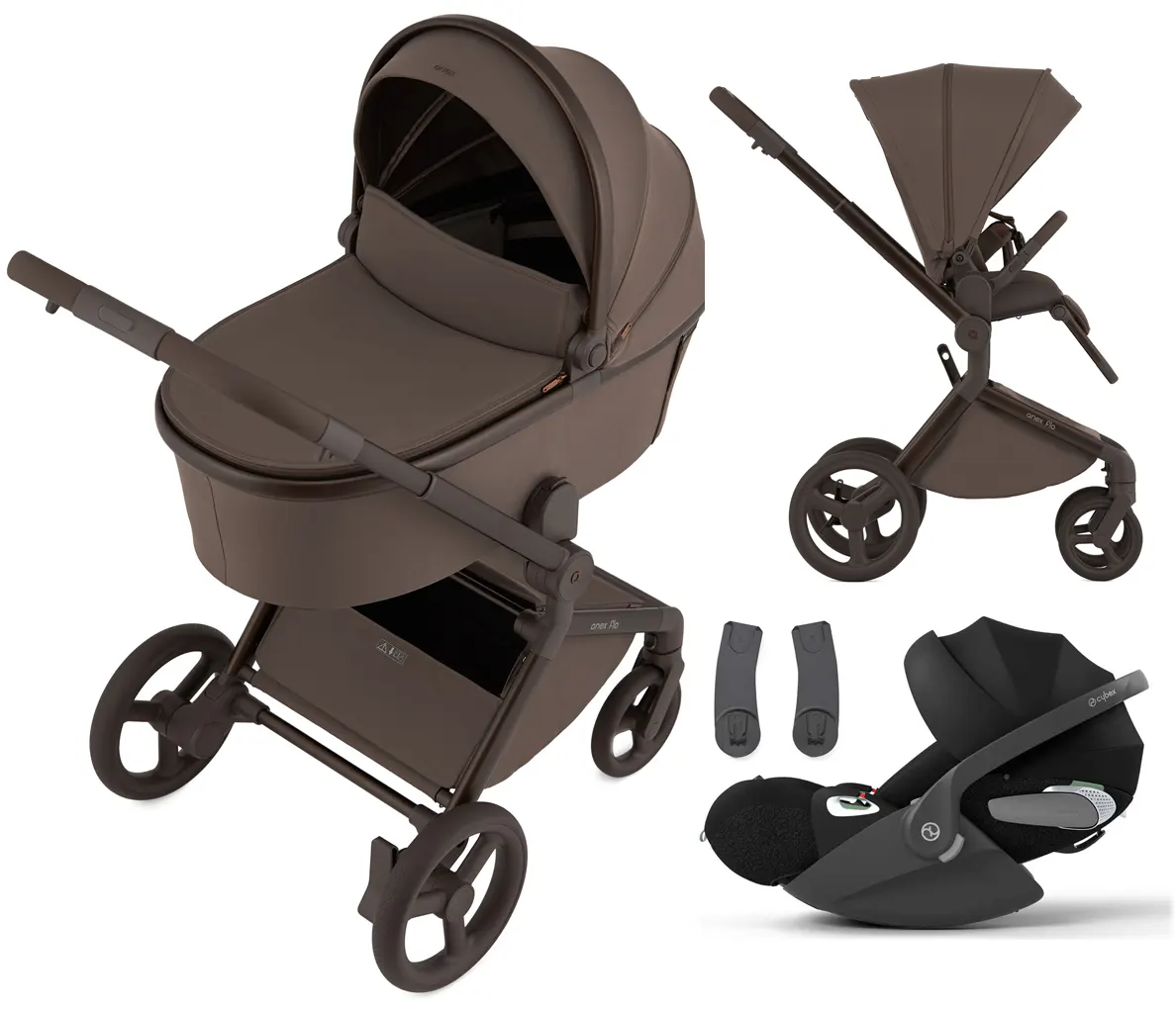 Anex Flo Kinderwagen Braun mit Cybex Babyschale