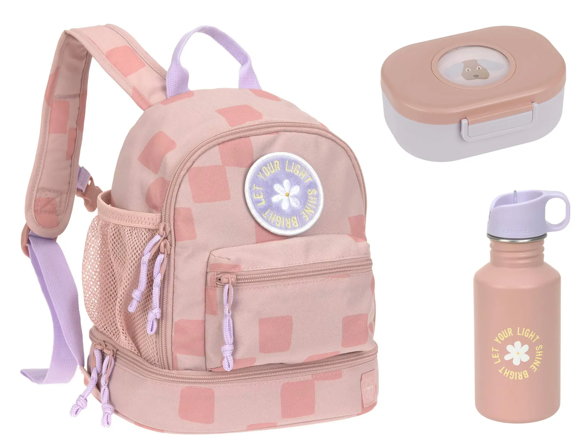 laessig kindergartenrucksackset mini pattern party rosa