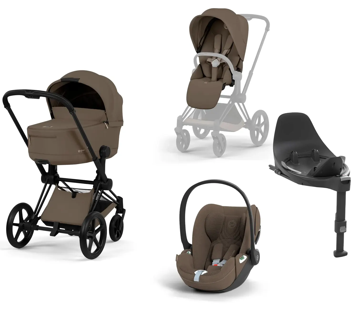 cybex priam comfort 4 in 1 black coconut brown