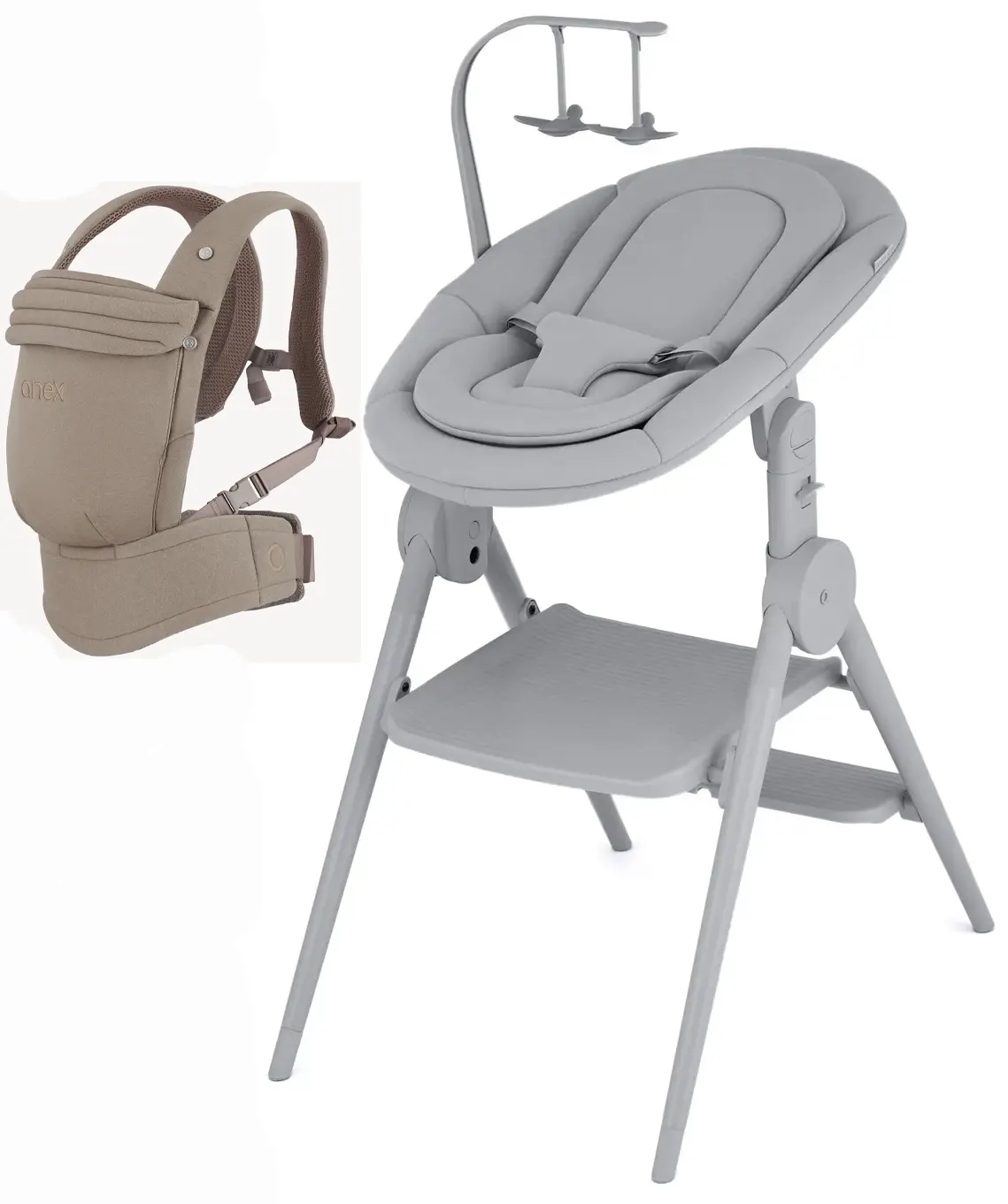 Anex Set Hochstuhl und Babytrage grau beige