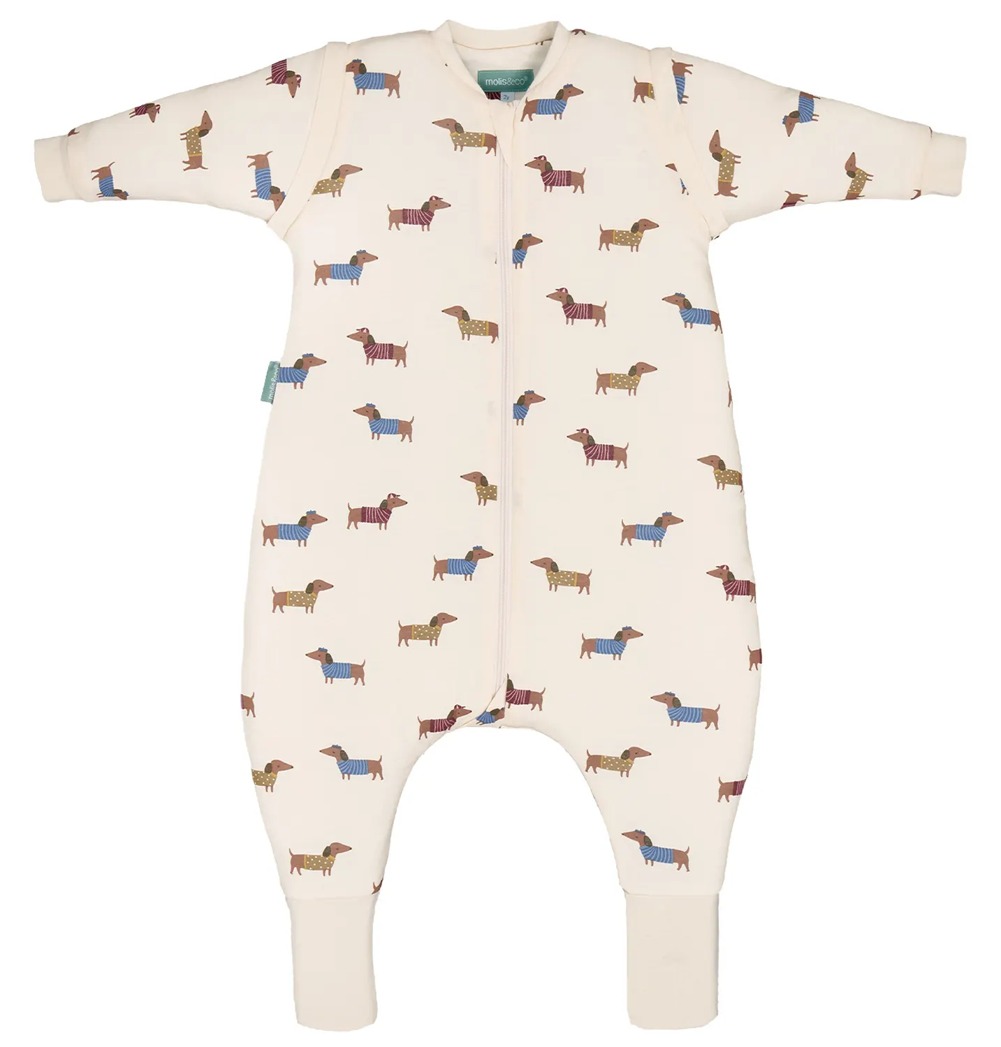Molis&Co Babyschlafsack  Tog 2,5 mit Ärmeln und rutschfesten Socken Fancy Teckels