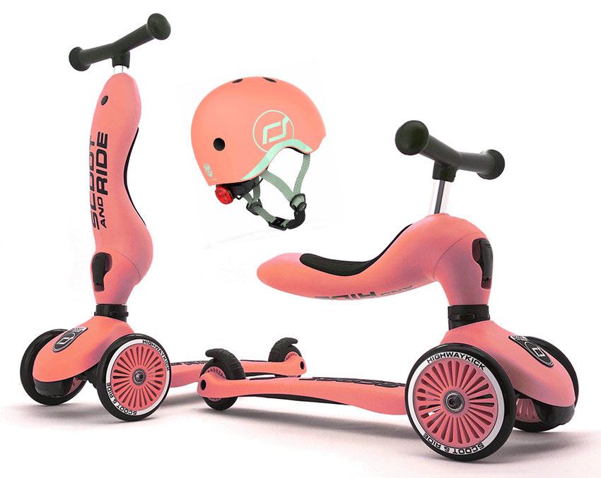 Scoot and Ride Kinderroller Set mit Helm peach
