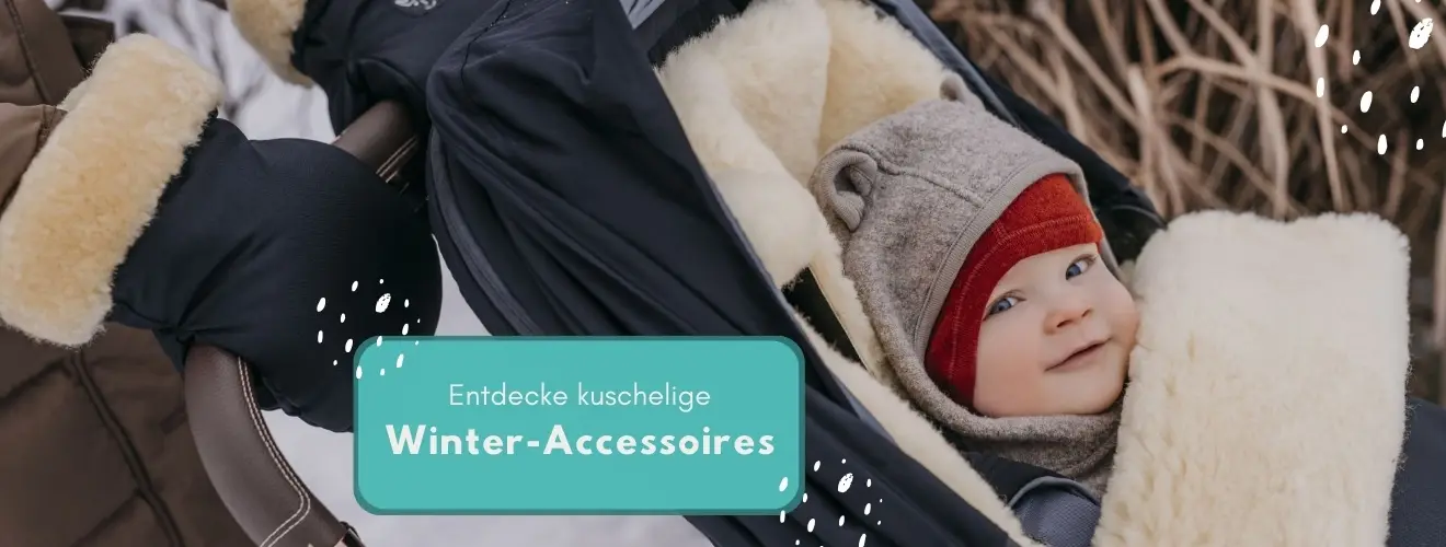 Kuschelige Winter Accessoires für den Kinderwagen - Fußsäcke und Handwärmer