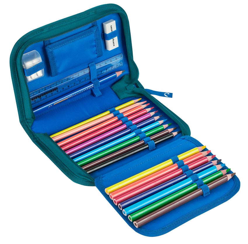 Finkid Federtasche Trellis/ Deepteal gefüllt