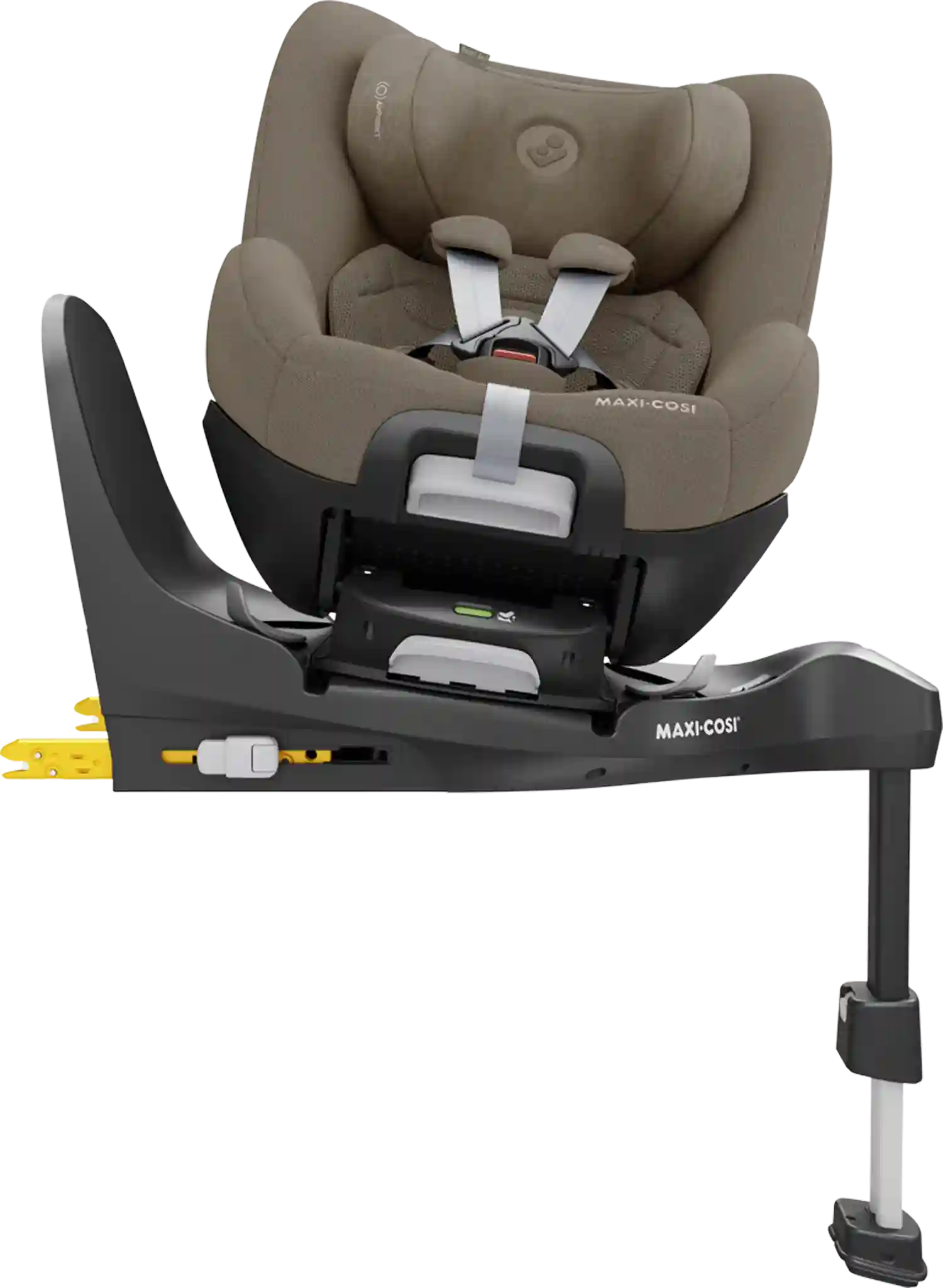 Pearl 360 Pro Kindersitz Twillic Truffle auf FamilyFix 360 Pro ISOFIX Basis 360° drehbar