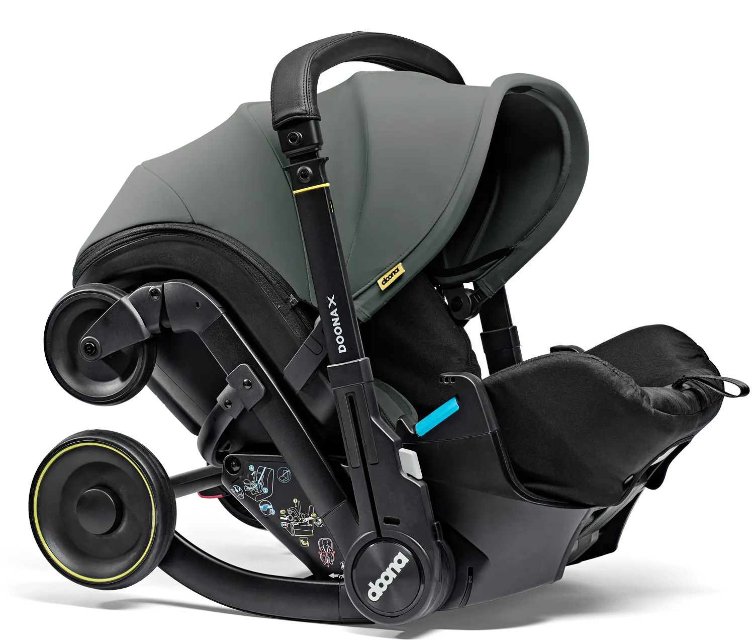 Seitenansicht der Doona X Babyschale Slate Green – kompakt und mobil