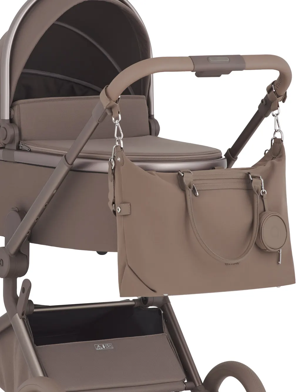 Anex Wickeltasche braun am Kinderwagen