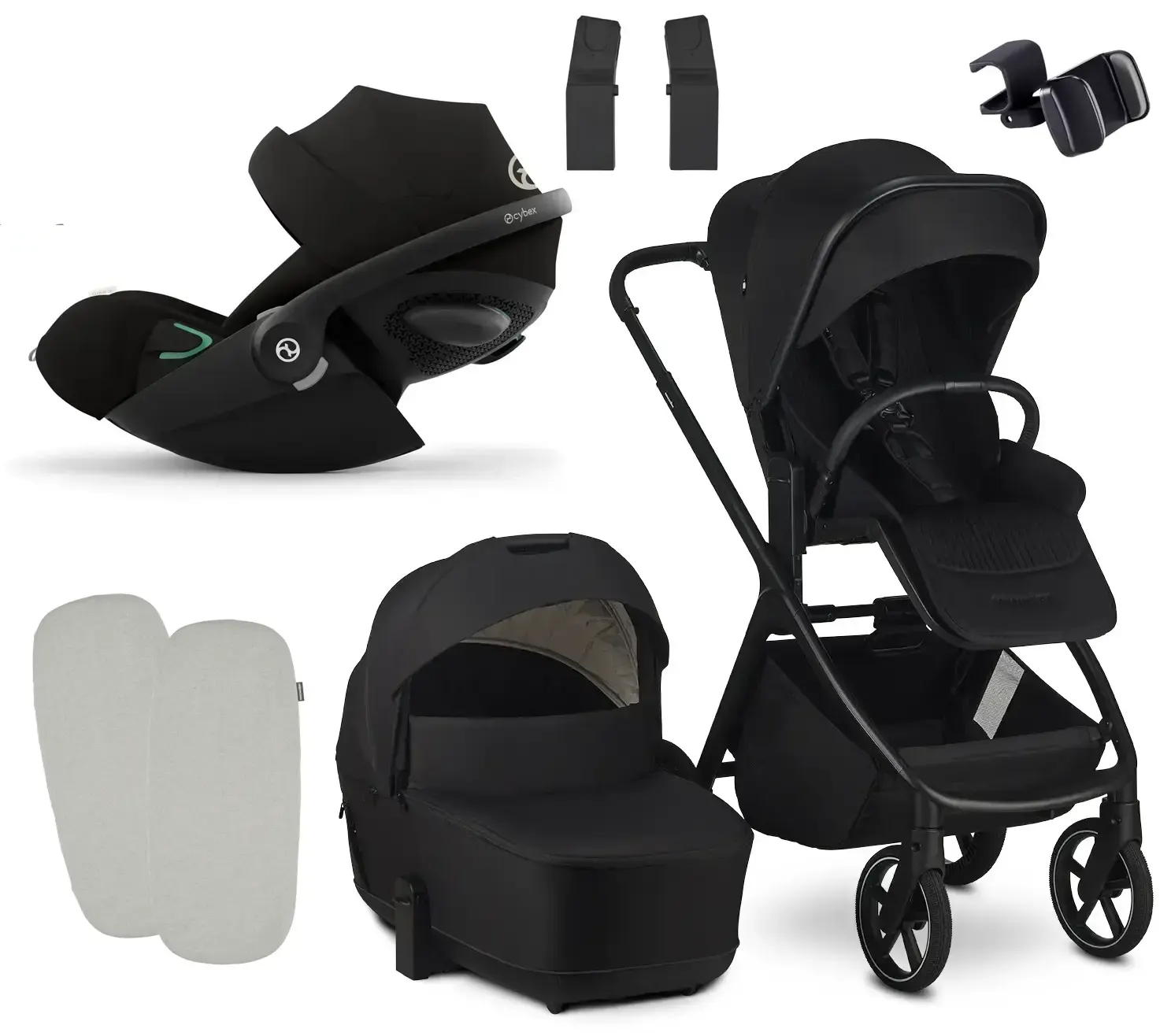 Easywalker Zoey Komplett Set mit Kinderwagen, Babyschale, Adapter, Becherhalter, Handyhalter und Matratzenbezug