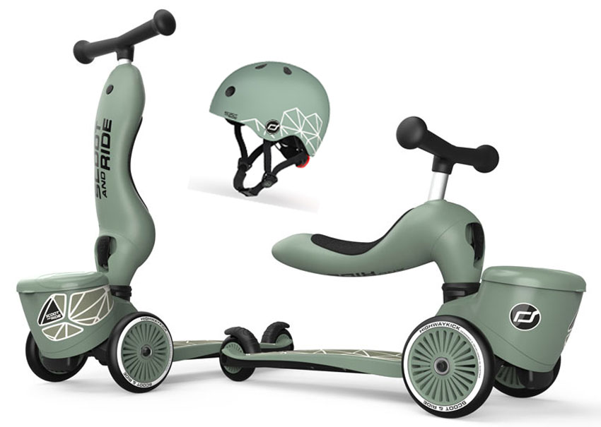 Scoot and Ride Highwaykick 1 Set mit Helm Green Lines