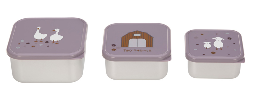 Lässig Snackbox Edelstahl 3-teilig Tiny Farmer Lila