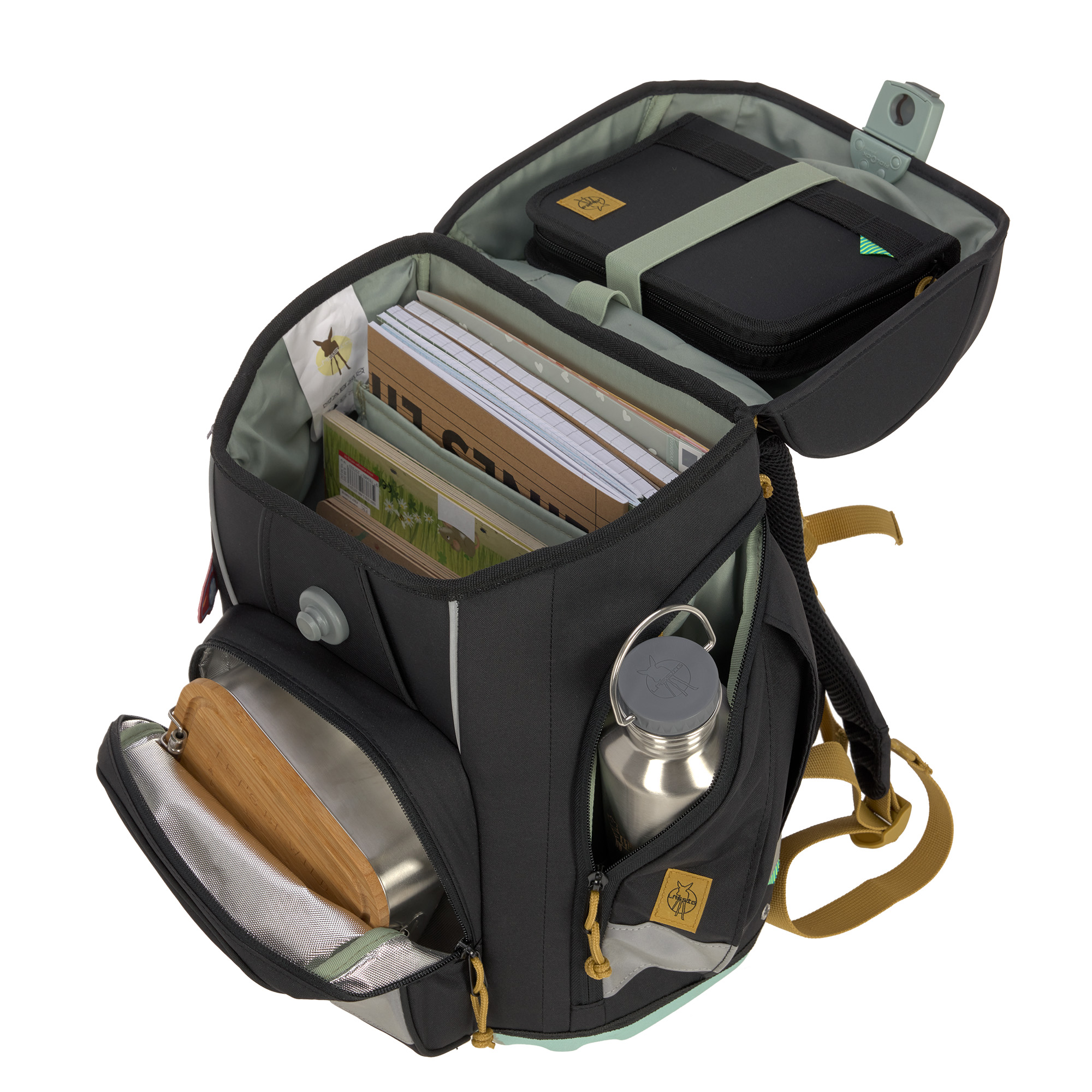 Lässig Schulranzen Set Boxy Unique Schwarz großer Innenraum