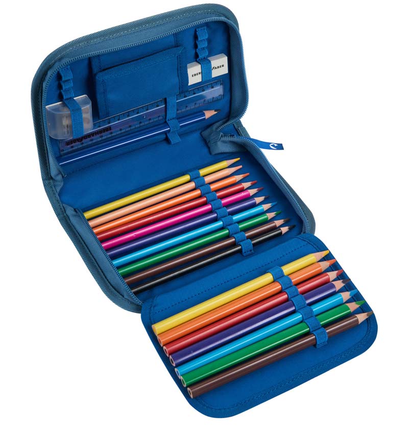 Finkid Schulranzen Buddy Eko Sport Denim /Dove Federtasche mit Inhalt