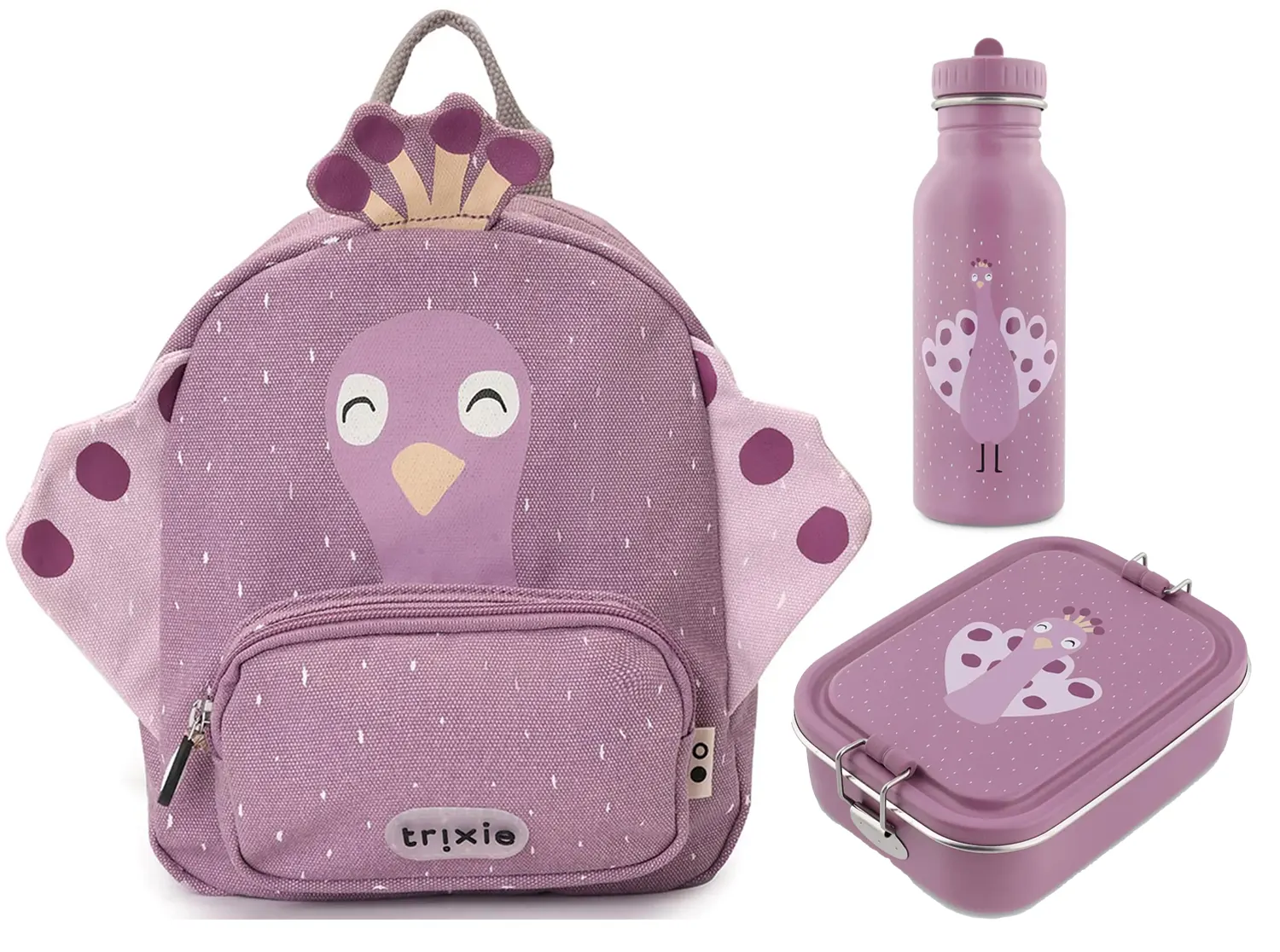 trixie kinderrucksack set mit trinkflasche und dose peacock