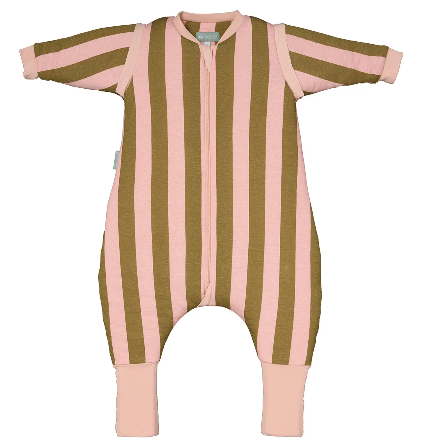 Molis&co Babyschlafsack Tog 2,5 mit Ärmeln und rutschfesten Socken Khaki Rose Stripes