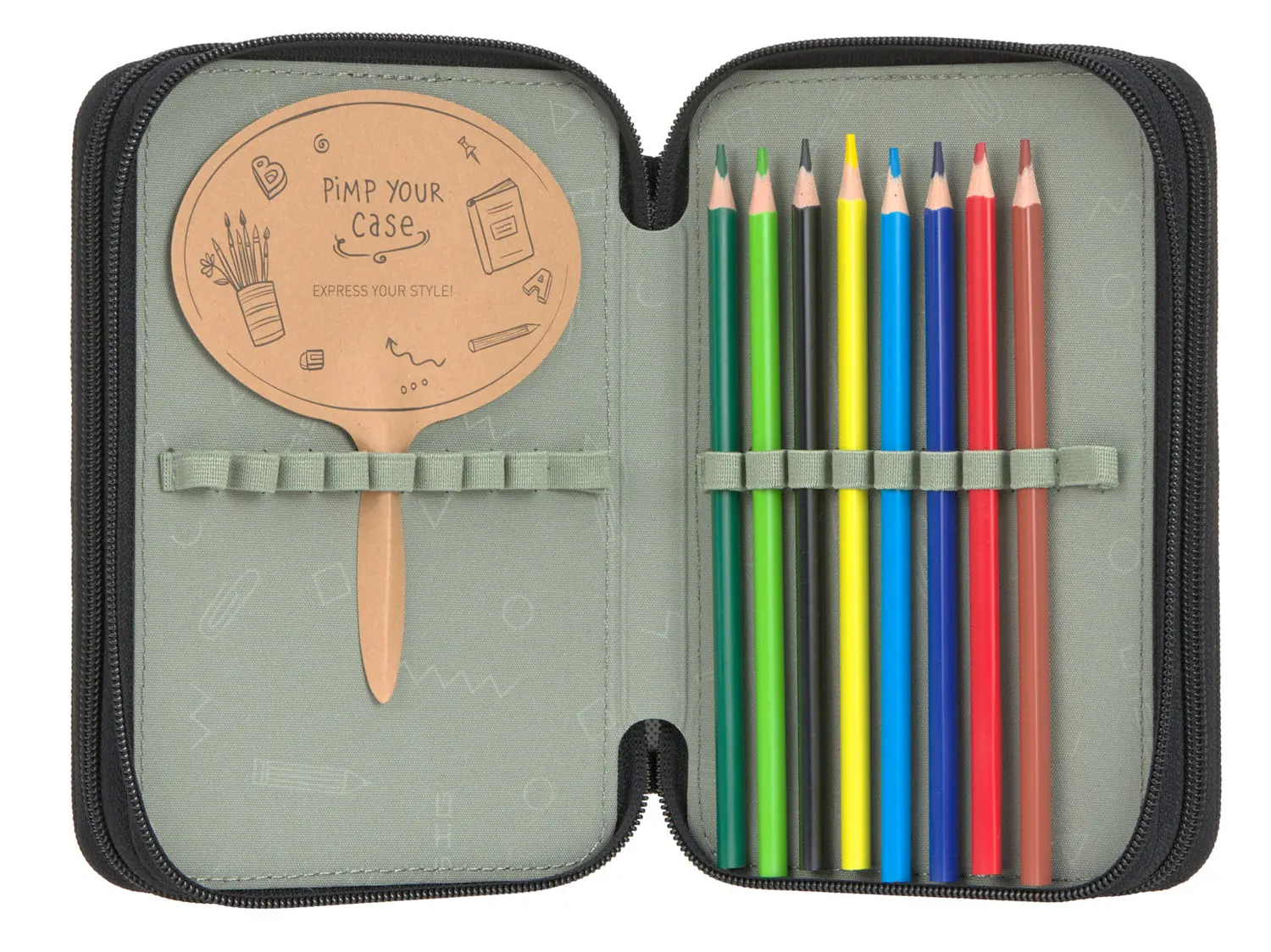 Lässig 3-compartment pencil case, black, accessories