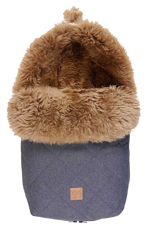 Kaiser Lammfellfußsack Nelly blau - Cappuchino Kapuze