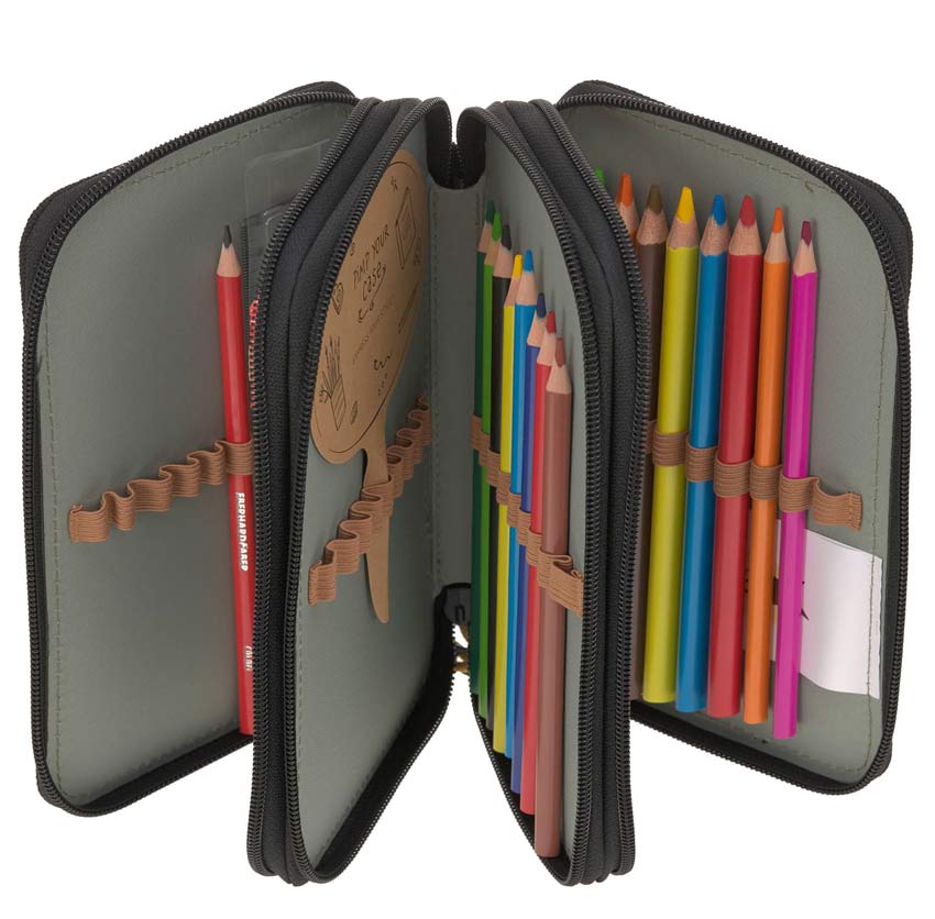 Lässig Federtasche Unique 3-fach Schwarz mit Zubehör