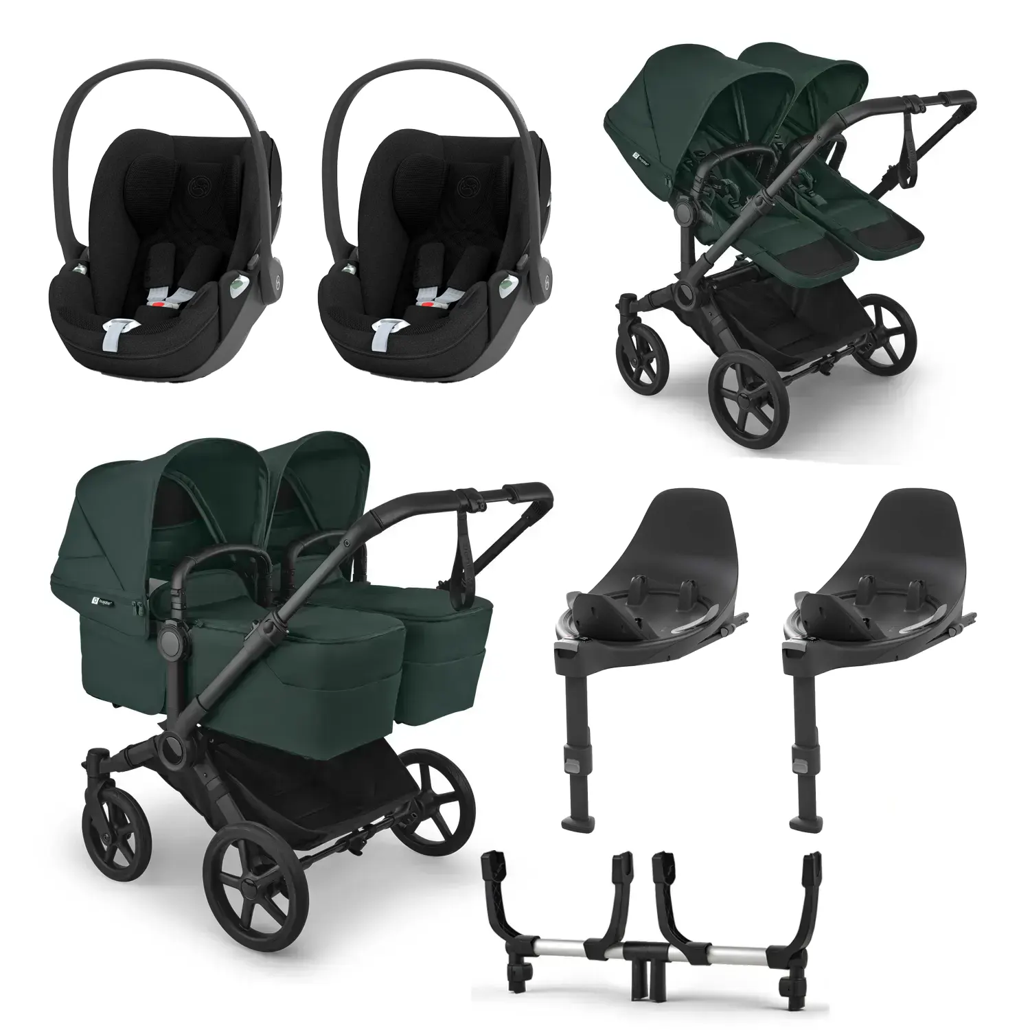 bugaboo donkey 6 twin set cloud base t fern green