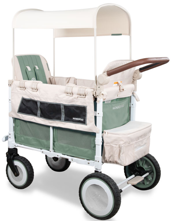 wonderfold-vw-2-sage-green-gefaltet-mit-verdeck-ansicht Wonderfold VW2 Volkswagen Bollerwagen grün für 2 Kinder