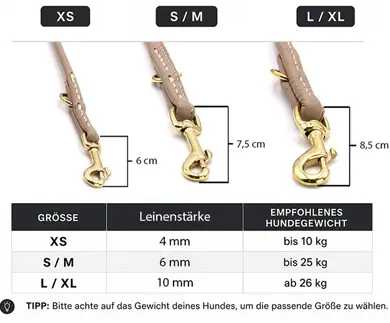 maul hundeleine 2m rundgenaeht gold groeße text