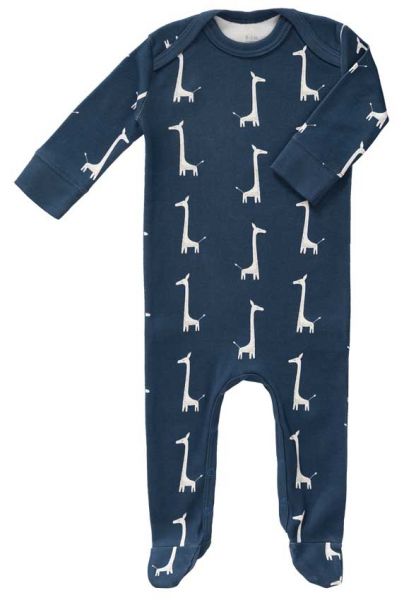 Fresk Baby Strampler mit Füßen Giraffe blau