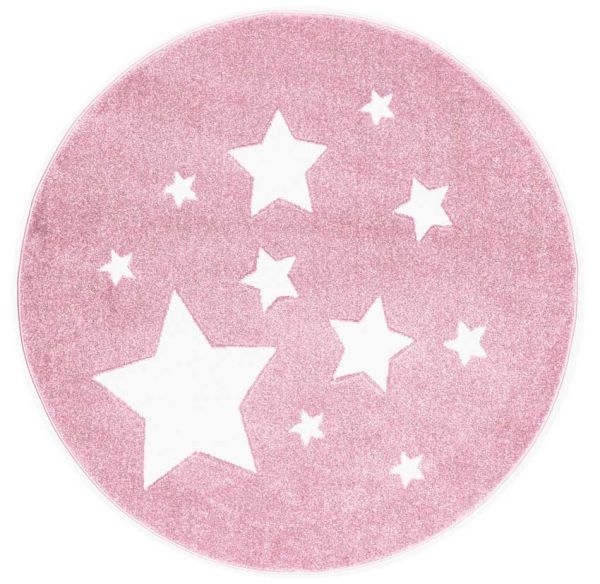 Scandiv Living runder Kinderteppich Sterne rosa